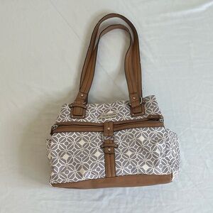 Tyler Rodan Geometric Gray and Tan Shoulder Bag